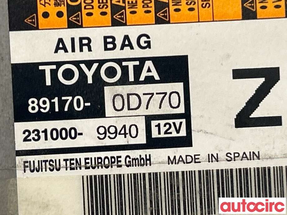 Airbag elektronikk til Toyota Yaris 2014-2020 (Type III, Fase 2)  (TOYOTA|891700D770)