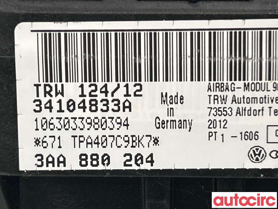 Airbag passasjer til VW Passat 2011-2015 (B7) (B7) (VOLKSWAGEN|3AA880204B)