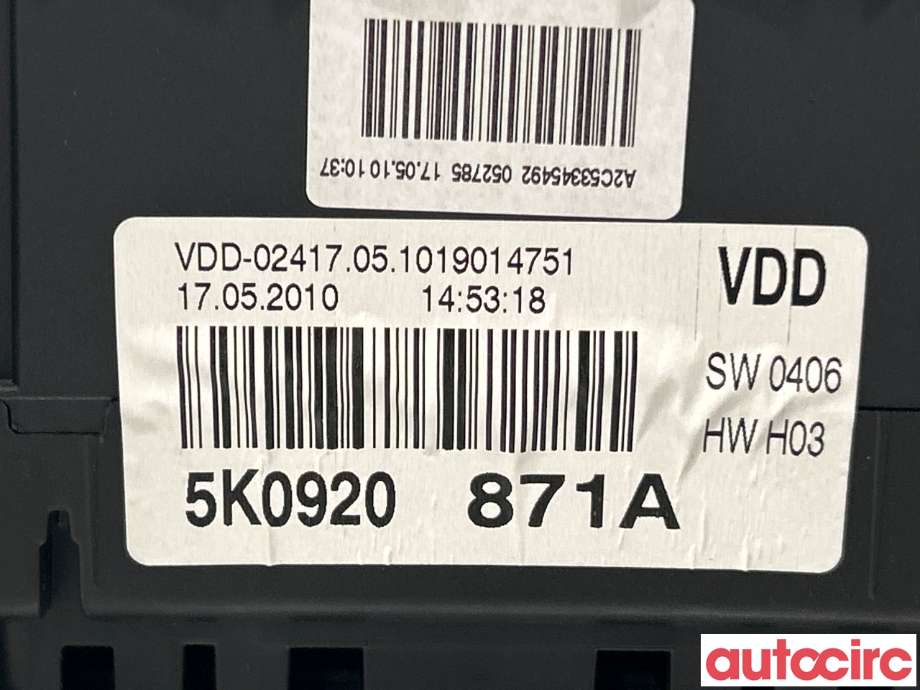 Instrumentpanel til VW Golf VI 2008-2012  (VOLKSWAGEN|5K0920871AX|5K0920871A)
