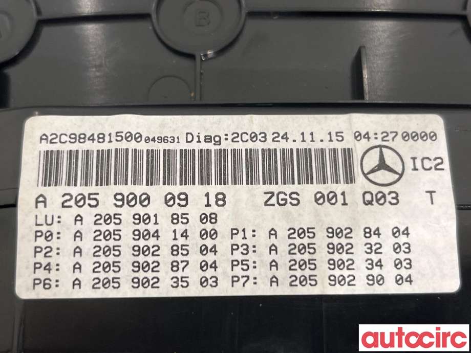 Instrumentpanel til Mercedes C-Klasse 2014-2018 (Fase 1) (W205) (W205) (MERCEDES|A2059000918|A2059002827)