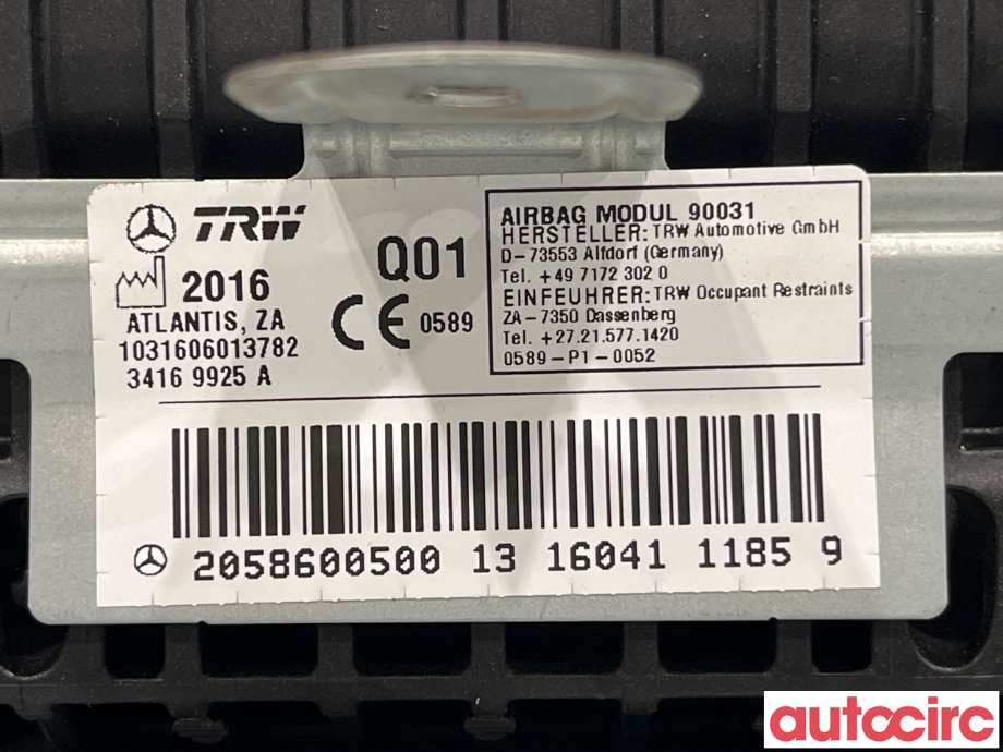Airbag passasjer til Mercedes C-Klasse 2014-2018 (Fase 1) (W205) (W205) (MERCEDES|A2058600500|A2058600002)