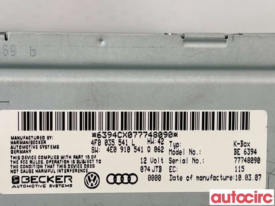 Bilstereo til Audi A6 2005-2008 (Type III, Fase 1) (C6) (C6) (AUDI|4F0035541NX|BE6394|4F0035541L)