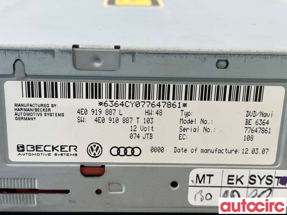 Bilstereo navigasjon til Audi A6 2005-2008 (Type III, Fase 1) (C6) (C6) (AUDI|4E091088PX|BE6364|4E0910887T)