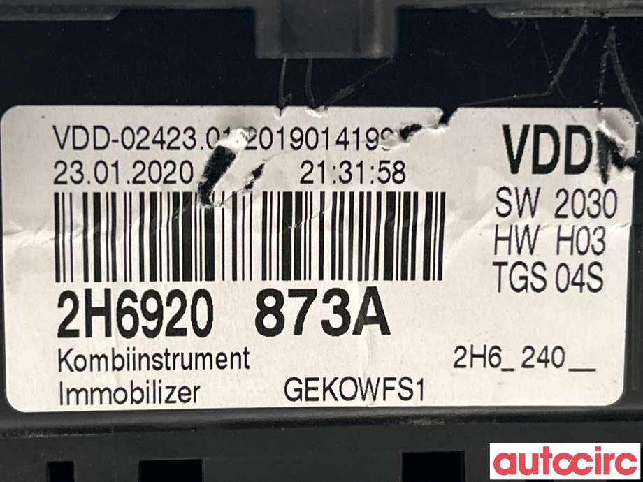 Instrumentpanel til VW Amarok 2016-2022 (Type I, Fase 2)  (VOLKSWAGEN|2H6920873A)