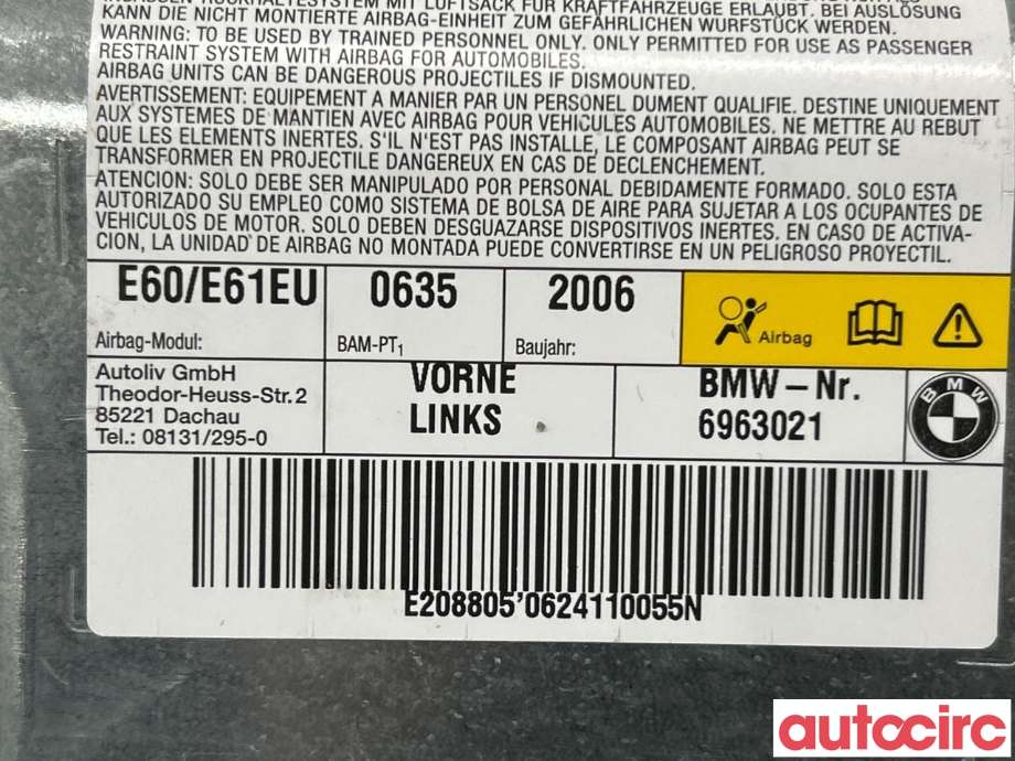 Airbag gardin venstre til BMW 5-Serie 2003-2010 (E60/E61) (E60/E61) (BMW|72126963021)