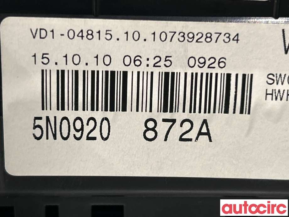 Instrumentpanel til VW Tiguan 2007-2011 (Type I, Fase 1)  (VOLKSWAGEN|5N0920872A)