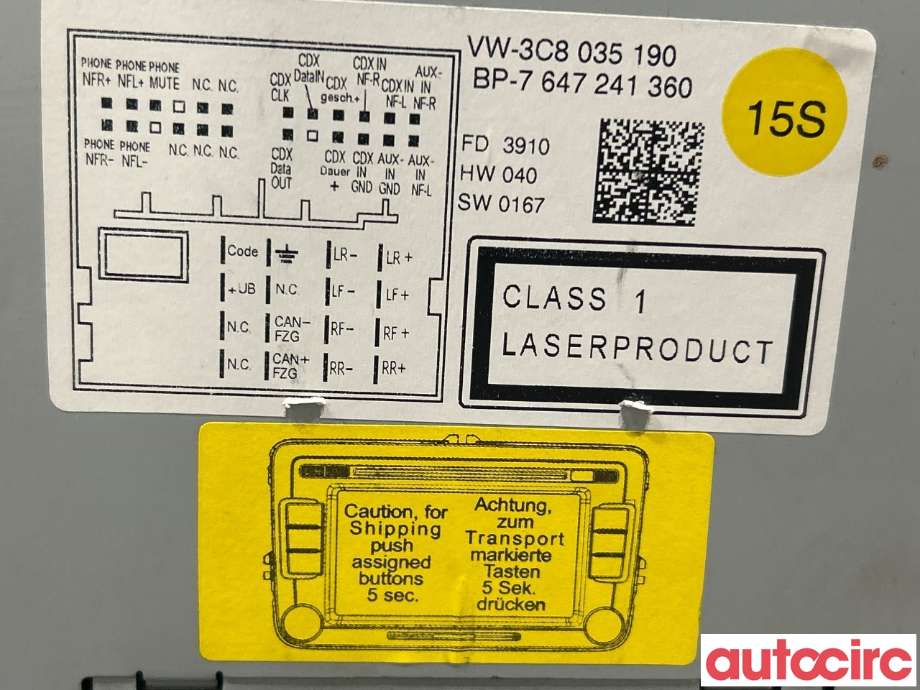 Bilstereo til VW Tiguan 2007-2011 (Type I, Fase 1)  (VOLKSWAGEN|3C8057190X)