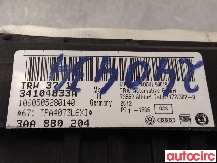 Airbag passasjer til VW Passat 2011-2015 (B7) (B7) (VOLKSWAGEN|3AA880204B|34104833A|3AA880204)