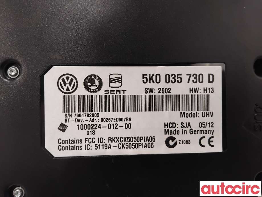 Dashbord telefon til VW Passat 2011-2015 (B7) (B7) (VOLKSWAGEN|5K0035730D|UHV)
