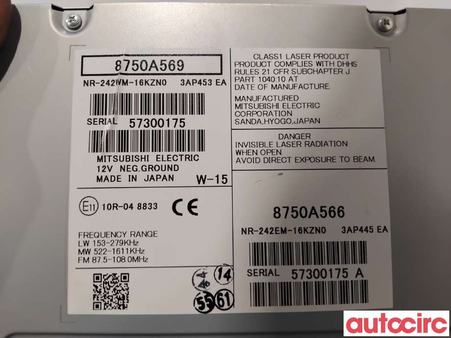 Bilstereo navigasjon til Mitsubishi Outlander 2015-->> (Type III, Fase 2)  (MITSUBISHI|8750A569|NR-242WM-16KZN0)