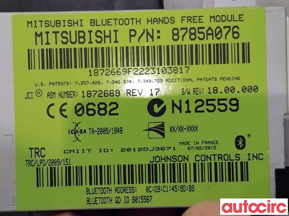 Dashbord telefon til Mitsubishi Outlander 2015-->> (Type III, Fase 2)  (MITSUBISHI|8785A076|)