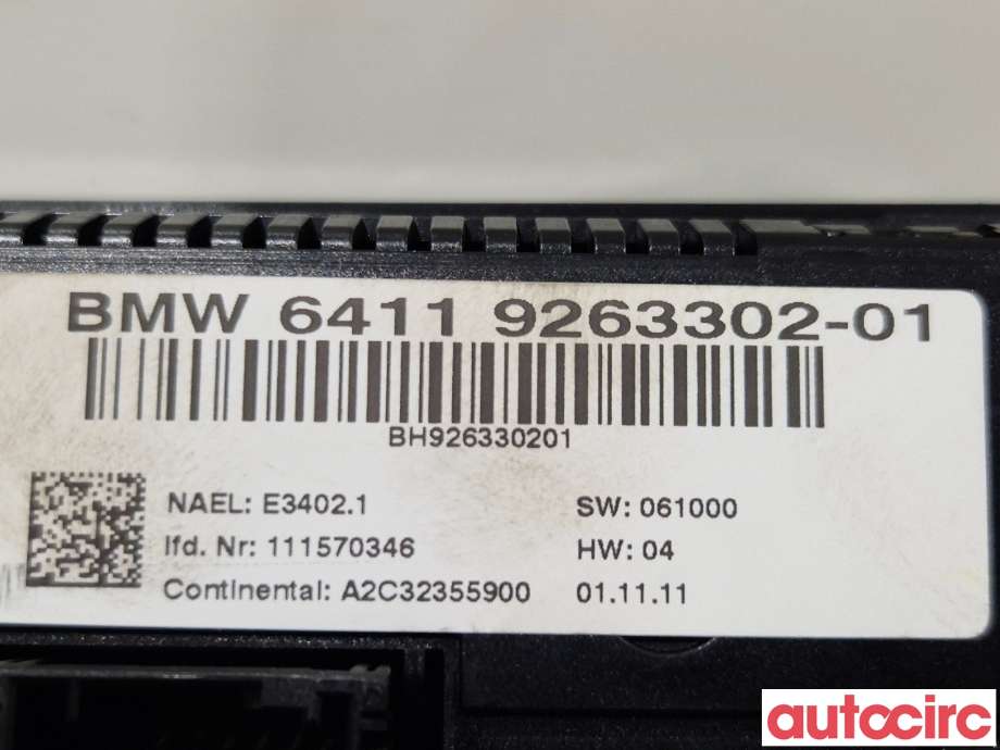 Varmeapparat betjening til BMW 3-Serie 2005-2011 (E90/E91/E92/E93) (E90/E91/E92/E93) (BMW|64119292262|A2C32355900|64119263302)