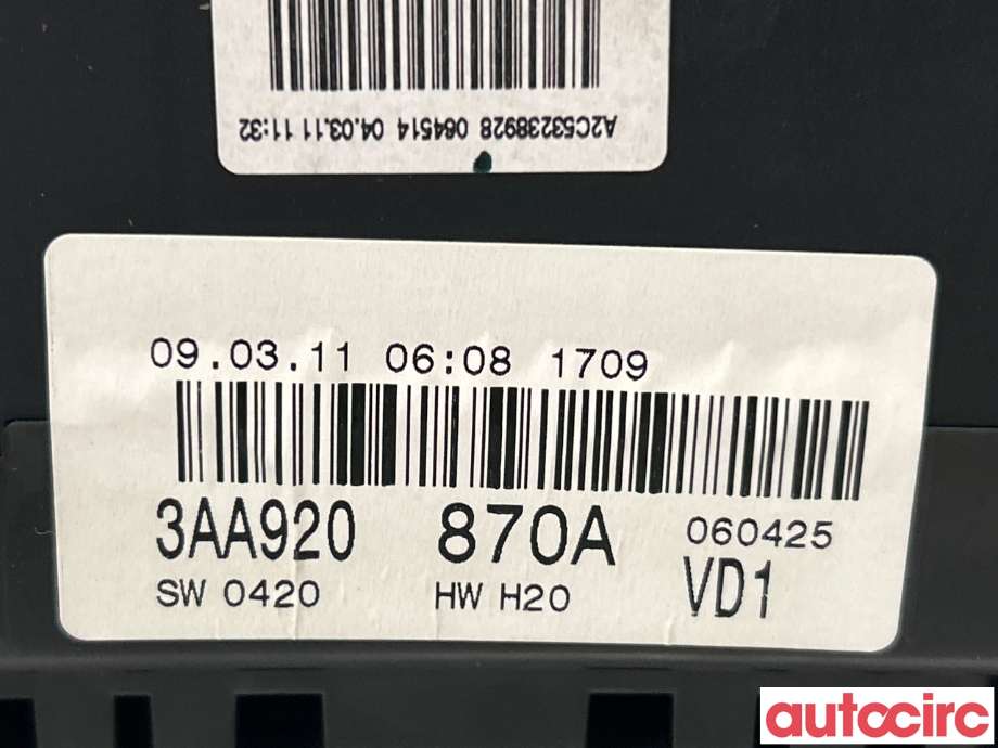 Instrumentpanel til VW Passat 2011-2015 (B7) (B7) (VOLKSWAGEN|3AA920870AX||3AA920870A)