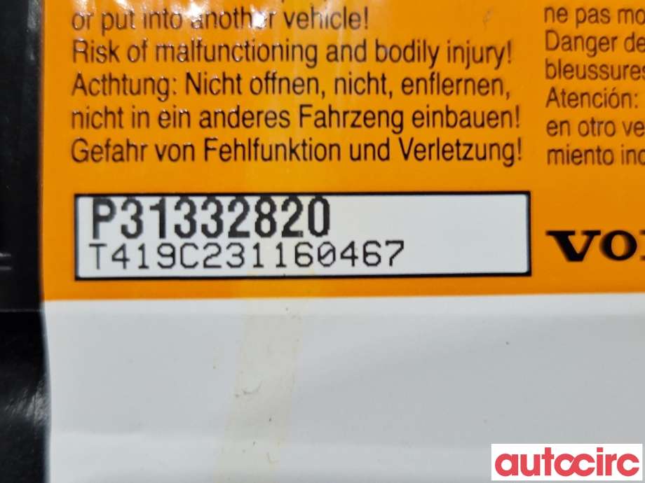 Airbag rattpute til Volvo XC70 2014-2016 (Type II, Fase 2)  (VOLVO|31332820|)