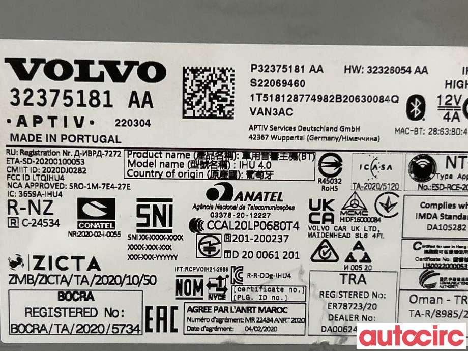 Bilstereo diverse til Volvo XC40 2018-2024 (VOLVO|36011649)
