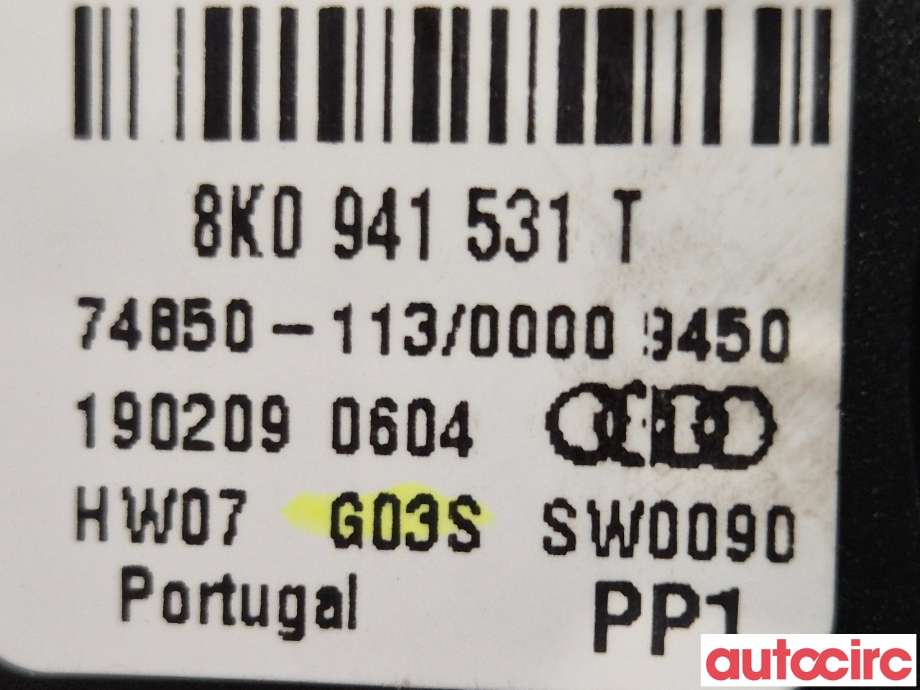 Bryter lys til Audi A4 2007-2014 (Type IV) (B8) (B8) (AUDI|8K0941531T|)