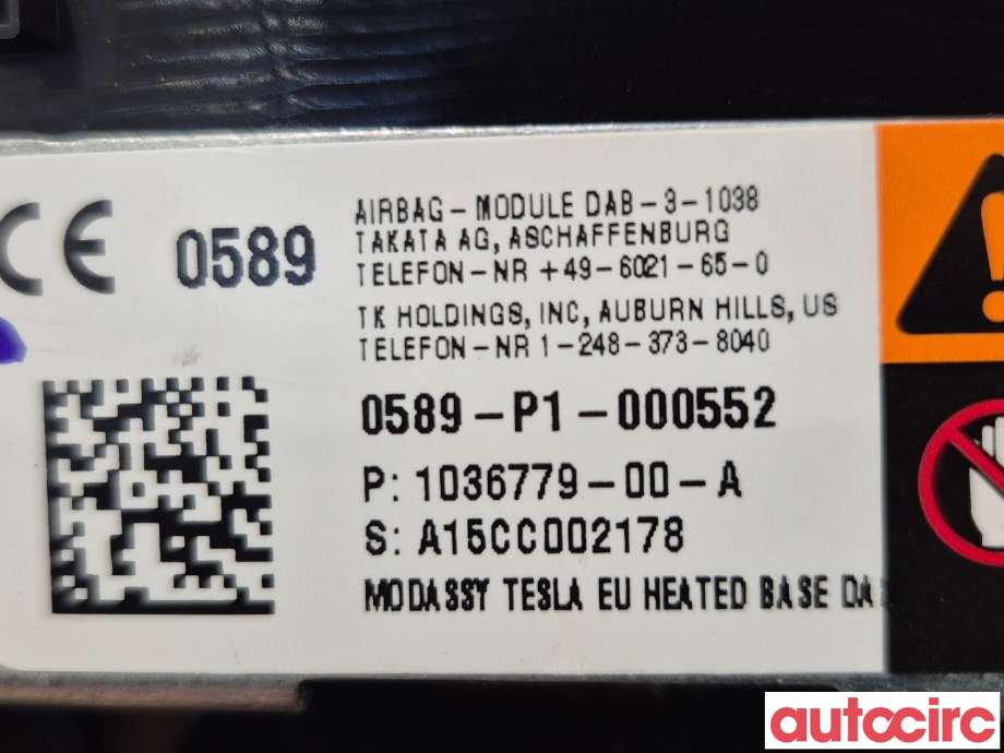 Airbag rattpute til Tesla Model S 2013-2016 (Fase 1)  (TESLA|1036779-00-A|)