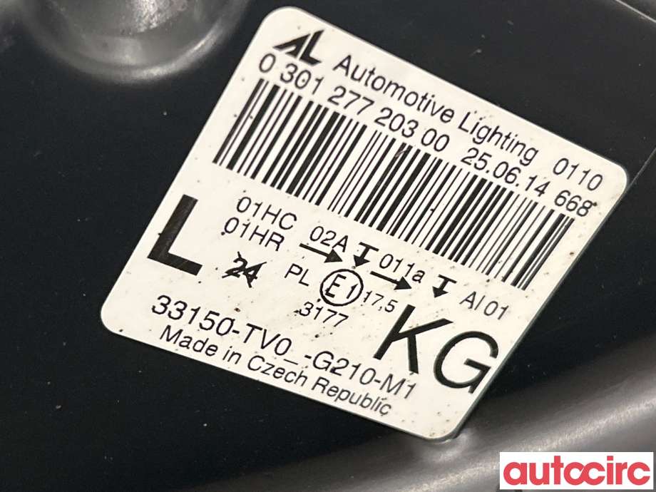 Frontlykt venstre halogen til Honda Civic 2012-2015 (Type IX, Fase 1)  (HONDA|33150-TV0-G21|33151-TV0-G31|)