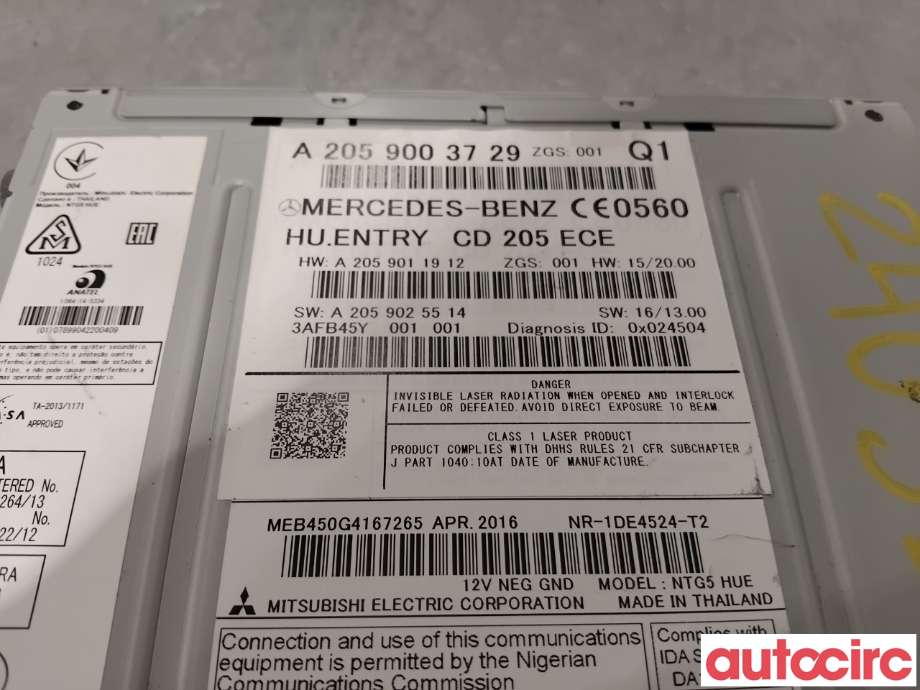Bilstereo navigasjon til Mercedes GLC 2015-2022 (X253) (X253) (MERCEDES|A2059003729|NR-1DE4524-T2|A2059000241)