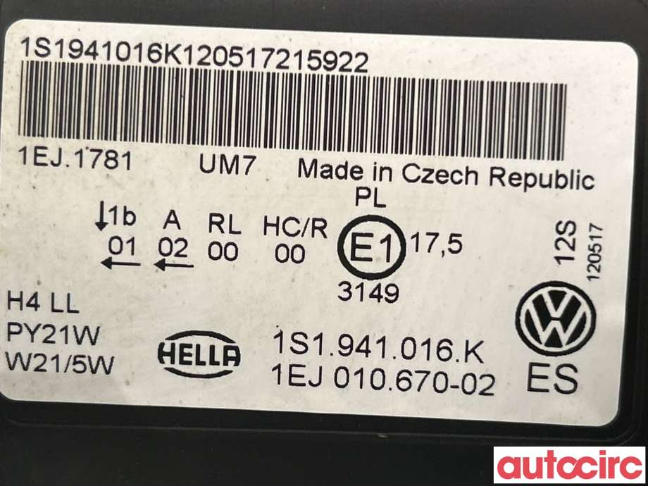 Frontlykt venstre halogen til VW Up 2012-2019 (VOLKSWAGEN|1S1941015M)