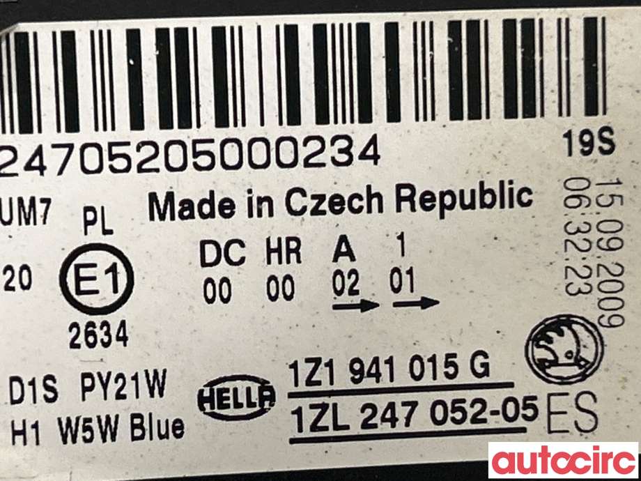 Frontlykt venstre xenon til Škoda Octavia 2009-2013 (Type II, Fase 2)  (SKODA|1Z1941017T)