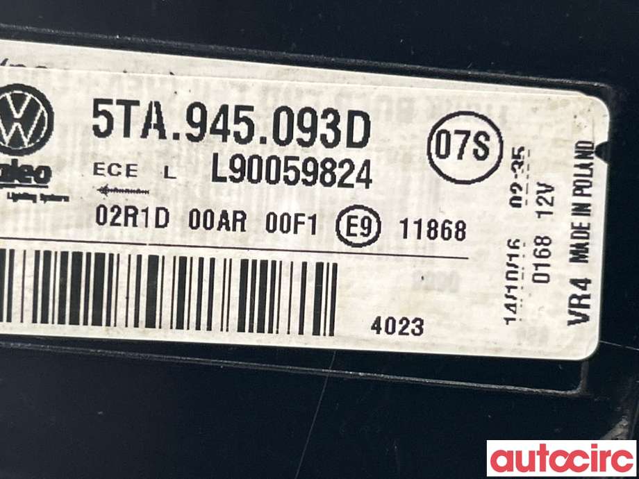 Baklykt venstre indre til VW Touran 2015-2021 (Type II)  (VOLKSWAGEN|5TA945093D)