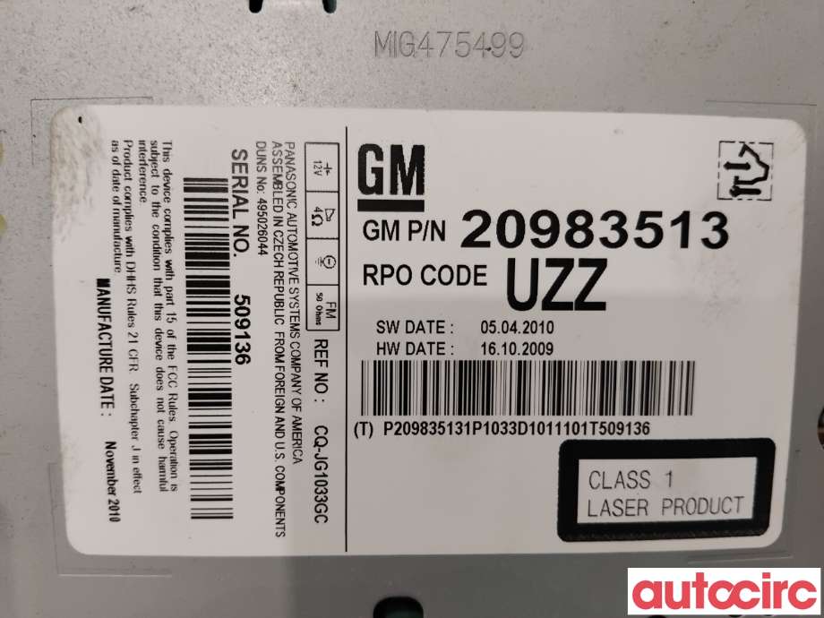 Bilstereo til Opel Astra J 2010-2015  (OPEL|22776285|CQ-JG1033GC|20983513)