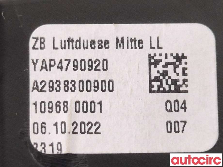 Dashbord friskluftdyse til Mercedes EQC 2019-->>  (MERCEDES|A2938300900|)