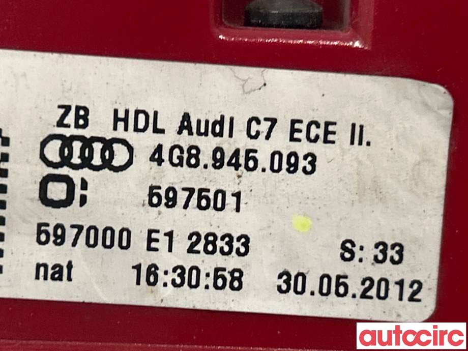 Baklykt venstre indre til Audi A7 2010-2014 (Type I, Fase 1)  (AUDI|4G8945093)