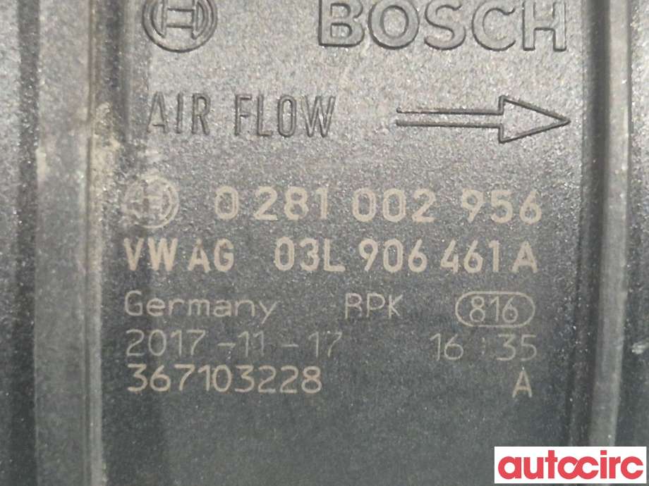 Luftmengde/luftmassemåler til VW Caddy 2015-2020 (Type III, Fase 3)  (VOLKSWAGEN|03L906461A|0281002956)