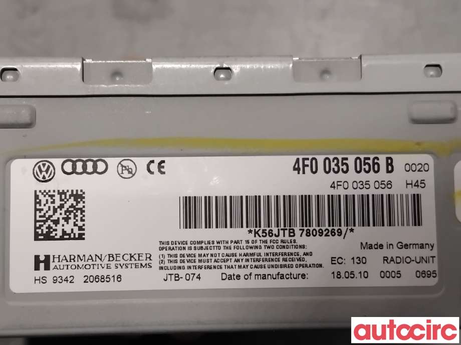 Bilstereo til Audi A4 2007-2014 (Type IV) (B8) (B8) (AUDI|4F0035056BX|HS9342|4F0035056B)
