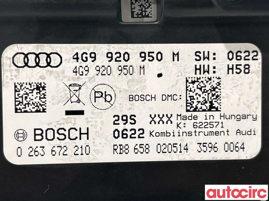 Instrumentpanel til Audi A6, Allroad 2012-2014 (Type III, Fase 1) (C7) (C7) (AUDI|4G9920950M)