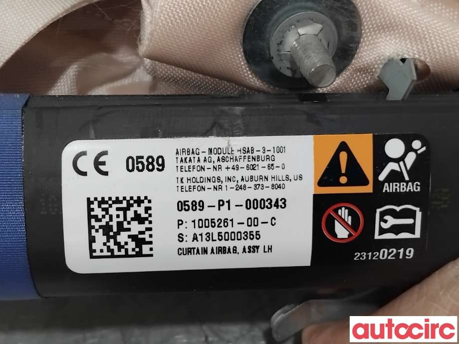 Airbag gardin venstre til Tesla Model S 2013-2016 (Fase 1)  (TESLA|1005261-00-D||1005261-00-C)