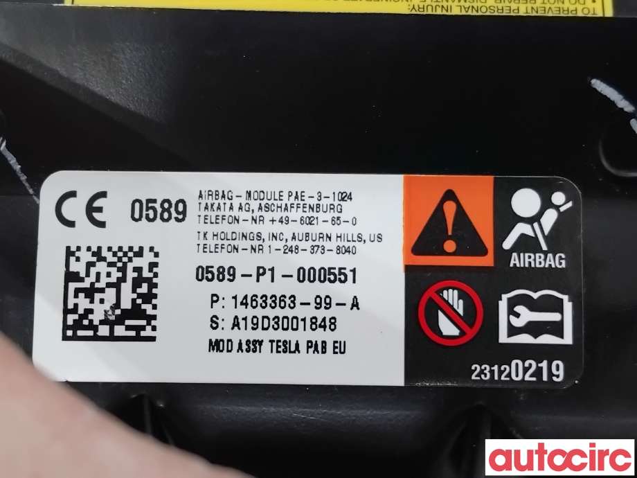 Airbag passasjer til Tesla Model S 2013-2016 (Fase 1)  (TESLA|1463363-00-B||1463363-99-A)