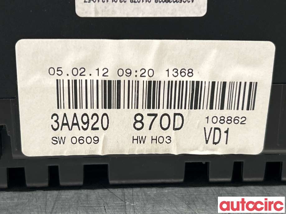 Instrumentpanel til VW Passat 2011-2015 (B7) (B7) (VOLKSWAGEN|3AA920870DX||3AA920870D)