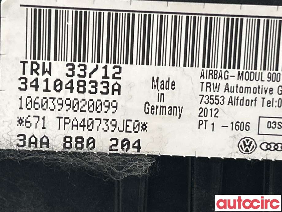 Airbag passasjer til VW Passat 2011-2015 (B7) (B7) (VOLKSWAGEN|3AA880204B)