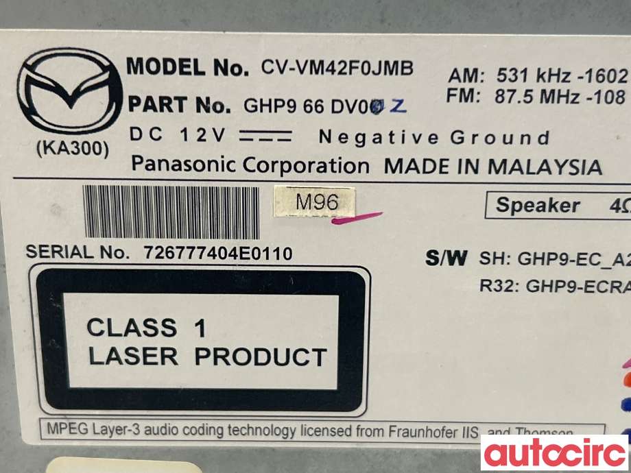 Bilstereo til Mazda 6 2013-2015 (Type III, Fase 1)  (MAZDA|GHP9-66-DV0B)