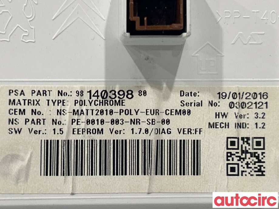 Instrumentpanel til Peugeot 208 2012-2019 (Type I) (PEUGEOT|9813870580)