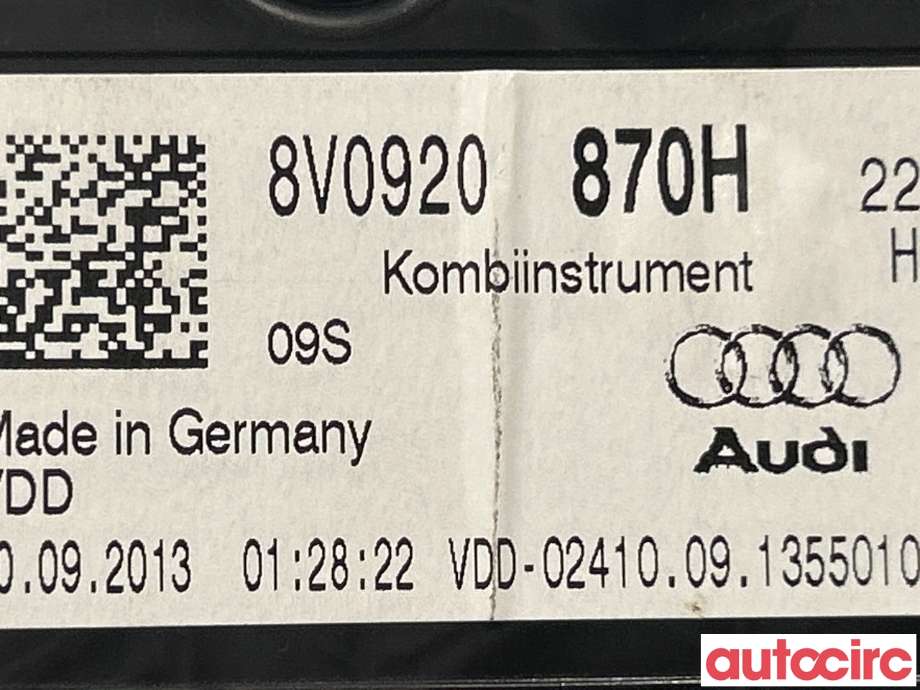 Instrumentpanel til Audi A3 2012-2016 (Type III, Fase 1)  (AUDI|8V0920870H)