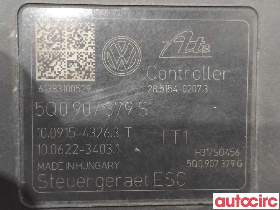 ABS sentral til Audi A3 2012-2016 (Type III, Fase 1)  (AUDI|5Q0614517T|100915-43263|5Q0614517R)