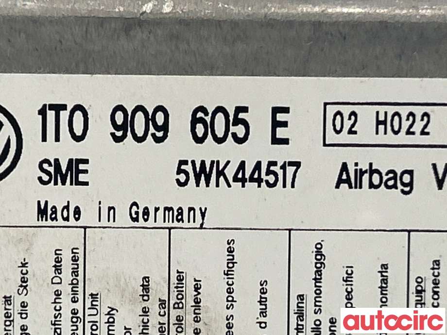 Airbag elektronikk til VW Touran 2010-2015 (Type I, Fase 3)  (VOLKSWAGEN|1T0909605E)
