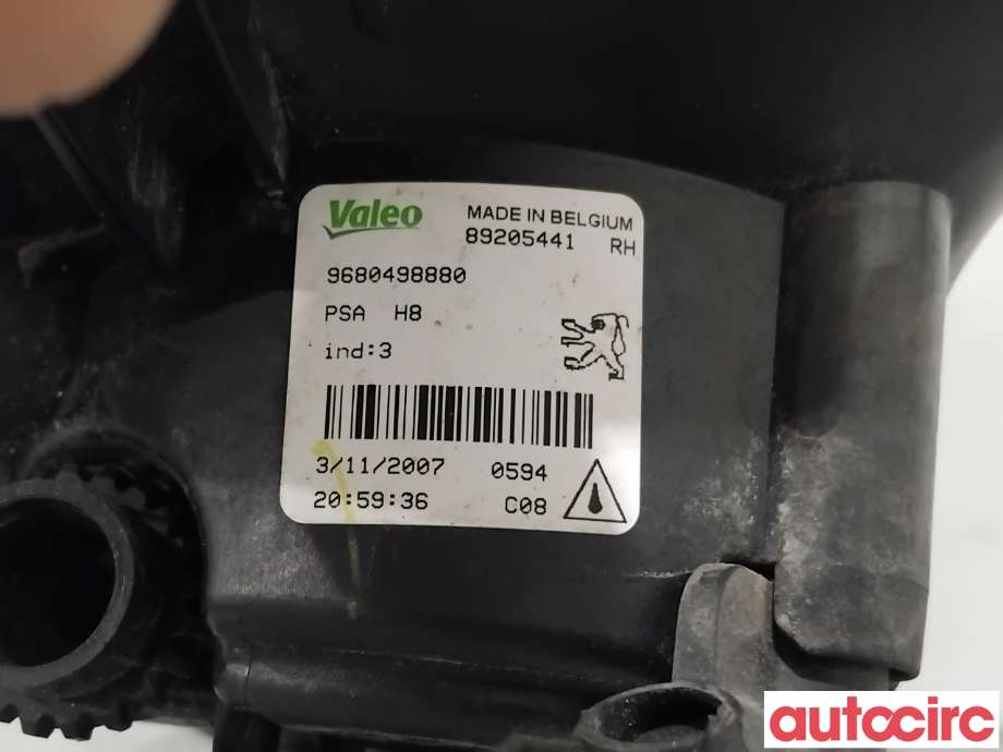 Tåkelykt høyre foran til Peugeot 308 2007-2011 (Type I, Fase 1)  (PEUGEOT|6208F0|89205441|9680498880)