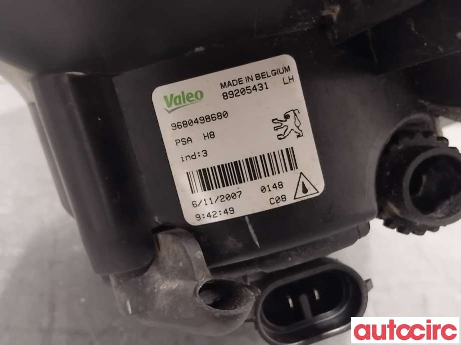 Tåkelykt venstre foran til Peugeot 308 2007-2011 (Type I, Fase 1)  (PEUGEOT|6206F0|89205431|9680498680)