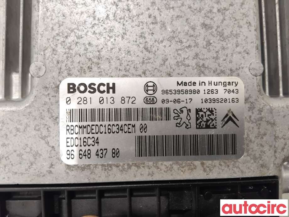 Styreenhet motor til Peugeot 308 2007-2011 (Type I, Fase 1)  (PEUGEOT|1943V7|0281013872|9664843780)