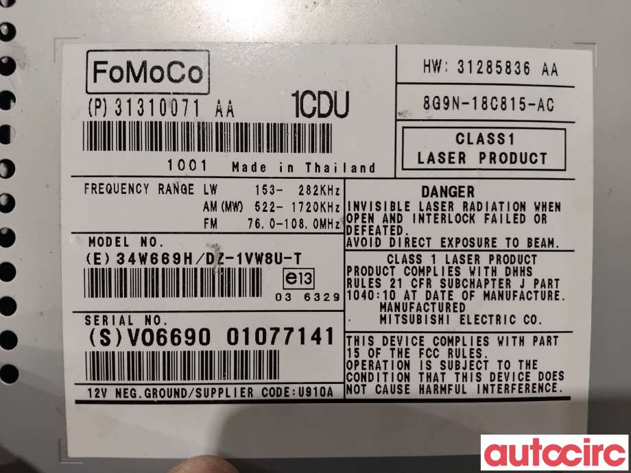 Bilstereo til Volvo XC70 2008-2013 (Type II, Fase 1)  (VOLVO|36050930|DZ-1VW8U-T|31285836)