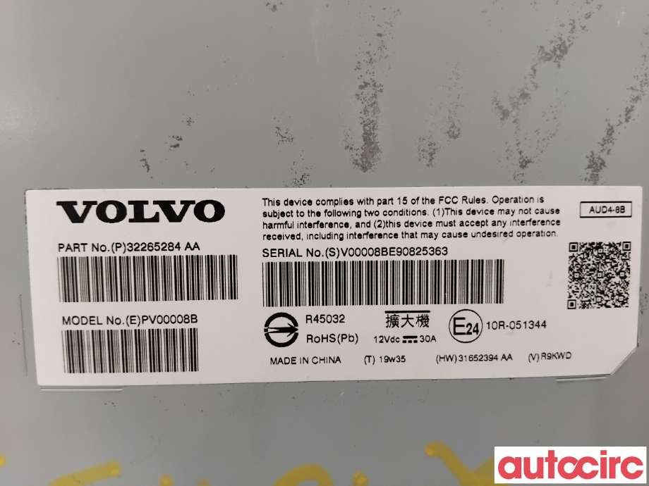 Bilstereo forsterker til Volvo V60 / V60 CC 2018-->> (Type II)  (VOLVO|36003061|PV00008B|31652394)