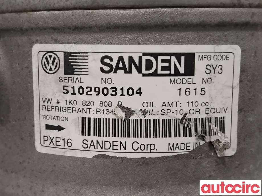 Aircondition kompressor til VW Touran 2010-2015 (Type I, Fase 3)  (VOLKSWAGEN|1K0820808FX|PXE161615|1K0820808F)