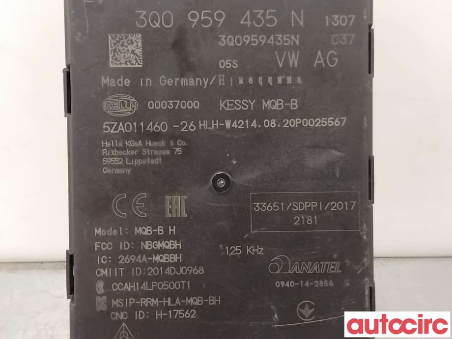 Styreenhet nøkkelfri/keyless til Škoda Superb 2015-->> (Type III)  (SKODA|3Q0959435N|5ZA011460-26|3Q0959435Q)