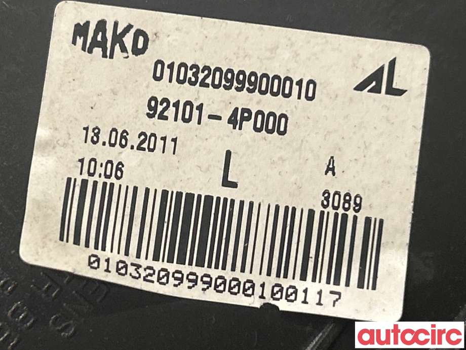 Frontlykt venstre halogen til Hyundai i20 2009-2014 (Type I) (HYUNDAI|921014P000)