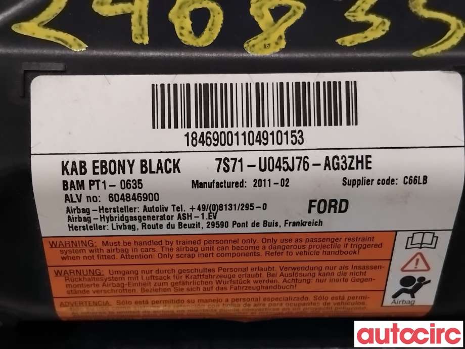 Airbag kne til Ford Mondeo 2011-2014 (Type IV, Fase 2)  (FORD|1524846||7S71-U045J76-AG3ZHE)